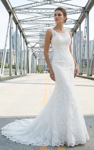 Mermaid Lace Bridal Gown with Illusion Sleeves