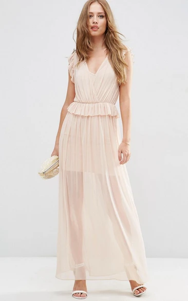 Sheath V-Neck Sleeveless Chiffon Bridesmaid Dress With Ruching