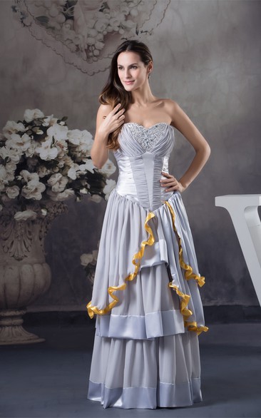 Sweetheart A-Line Ruffled Palatine Skirt and Dress With Beading