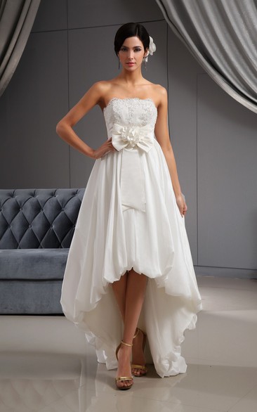 Sweetheart High-low Lace Bodice Short Wedding Dress With 3D Flower