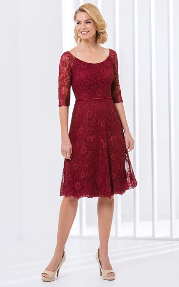 Half-Sleeved A-Line Knee-Length Lace Mother Of The Bride Dress With Scoop Neck