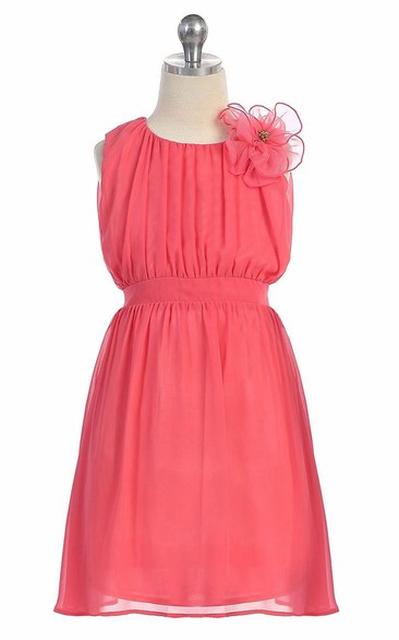 Floral Knee-Length Pleated Chiffon&Lace Flower Girl Dress