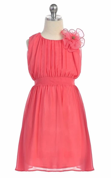 Floral Knee-Length Pleated Chiffon&Lace Flower Girl Dress