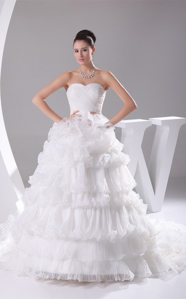 Feshortne Sweetheart A-Line Ruched Bodice Dress With Tiered Ruffle