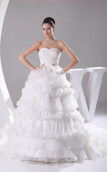 Feshortne Sweetheart A-Line Ruched Bodice Dress With Tiered Ruffle