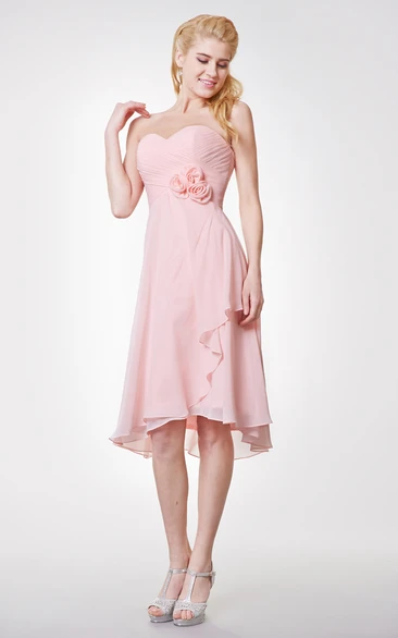 Sweetheart High Low A-line Chiffon Dress With Flowers and Side Draping
