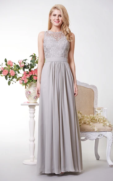 Tank Style A-line Chiffon Gown With Lace Bodice