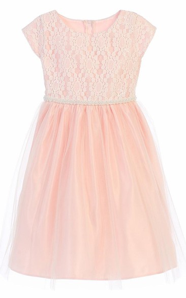 Tea-Length Sequined Tulle&Lace Flower Girl Dress With Embroidery