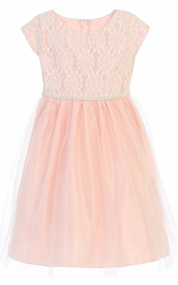 Tea-Length Sequined Tulle&Lace Flower Girl Dress With Embroidery