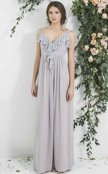 V-Neck Sleeveless Draped Chiffon Bridesmaid Dress