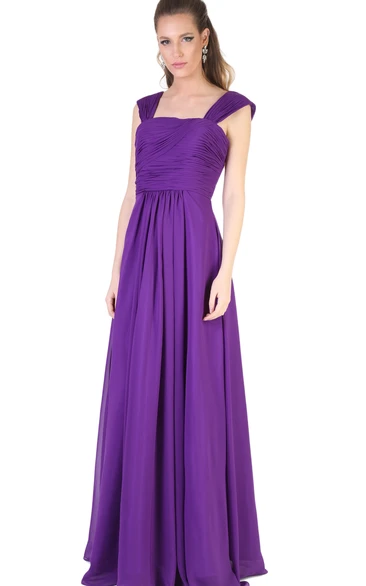 Ruched Sleeveless Strapped Chiffon Bridesmaid Dress