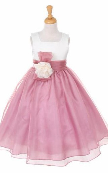 Floral Bowed Floral Organza&Satin Flower Girl Dress With Sash