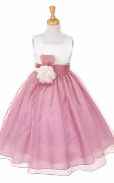 Floral Bowed Floral Organza&Satin Flower Girl Dress With Sash