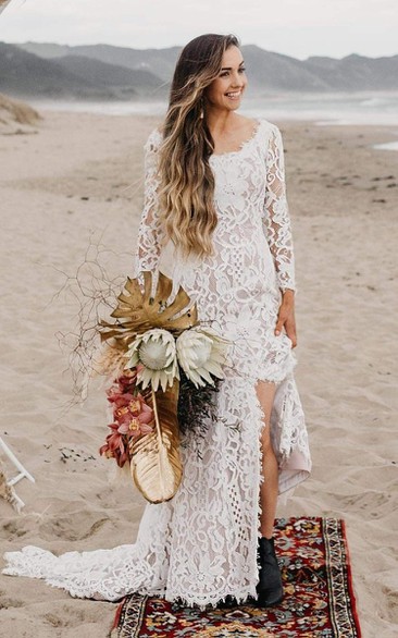 Boho Beach Lace Long Sleeve Gypsy Hippie Wedding Dress Dorris Wedding