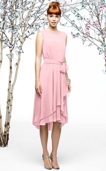 Cap-Sleeved Chiffon Dress With Asymmetrical Layers