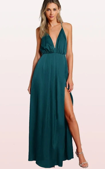 Tulle Floor-length Sheath Sleeveless Casual Dress with Ruffles and Split Front