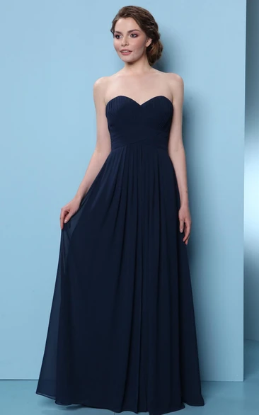A-Line Sweetheart Floor-Length Sleeveless Ruched Chiffon Bridesmaid Dress
