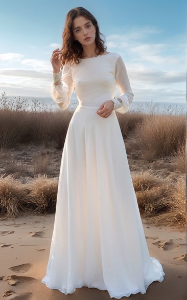 Modest Long Sleeves Simple Wedding Dress | White Lds Temple Muslim Gown