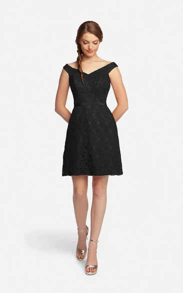 Dainty Mini Lace Dress with Cap Sleeves and V-neck