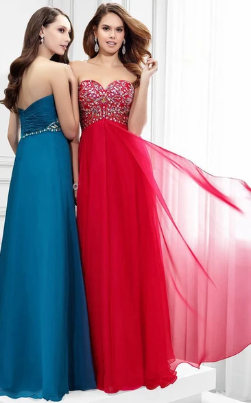 Sweetheart Beaded Sleeveless Empire Chiffon Prom Dress