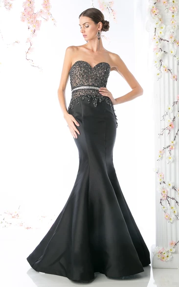 Mermaid Sweetheart Sleeveless Satin Court Train Backless Dress With Beading