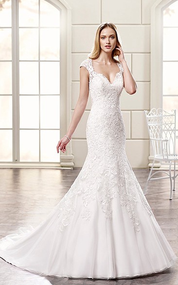 Mermaid Cap-Sleeve Lace Wedding Dress With Illusion