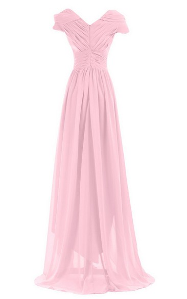 Short-sleeved Highlow Empire Ruched Chiffon Dress - Dorris Wedding