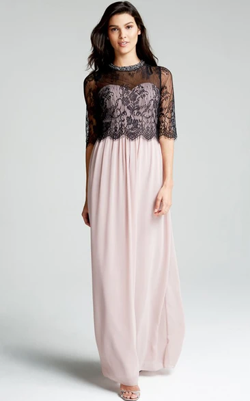 High Gown With Lace Illusion Half-Sleeved Jacket