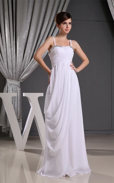 Chiffon Maxi Ruched Side Draping and Dress With Spaghetti Straps