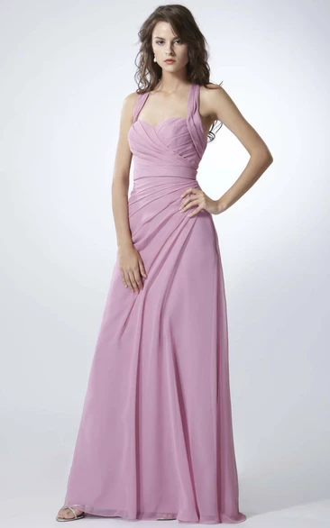 Halter Floor-Length Criss-Cross Chiffon Bridesmaid Dress With Keyhole