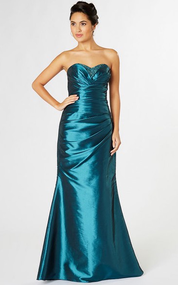 Sweetheart Sleeveless Beaded Satin Bridesmaid Dress