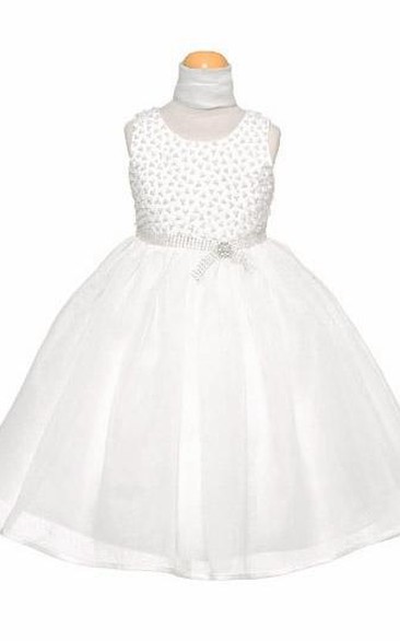Tea-Length Cap-Sleeve Beaded Organza&Satin Flower Girl Dress With Cape