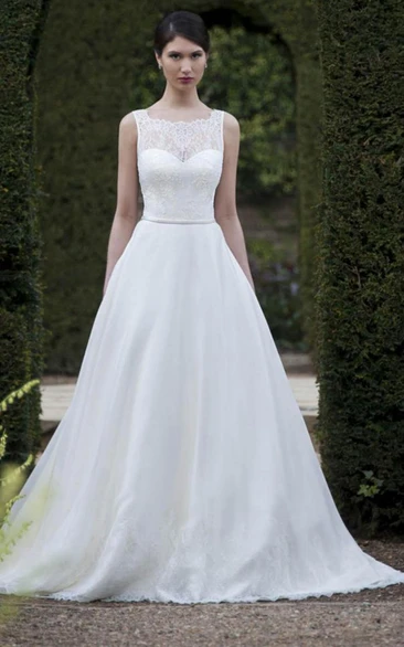 A-Line Maxi Sleeveless Square-Neck Chiffon Wedding Dress With Appliques