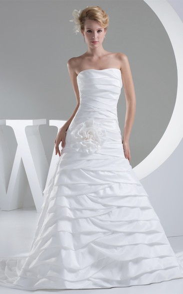 Sleeveless Satin A-Line Ruched Design and Dress With Flower