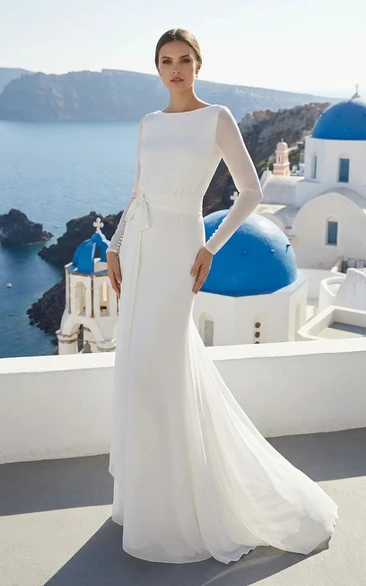 Long-Sleeved Vow Renewal Dress with Bow Detail