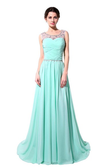 Scoop-neckline Chiffon Long Dress With Lace Up Back