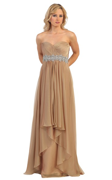 A-Line Sweetheart Chiffon Backless Dress With Criss Cross And Waist Jewellery