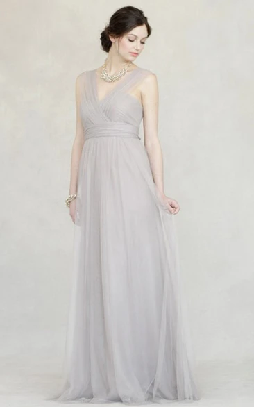 Sleeveless Criss-Cross V-Neck Empire Tulle Bridesmaid Dress With Straps