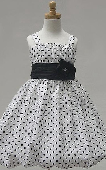 Tea-Length Spaghetti Bowed Flower Girl Dress