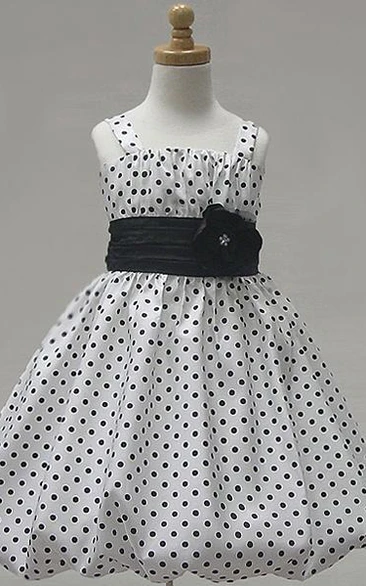 Tea-Length Spaghetti Bowed Flower Girl Dress