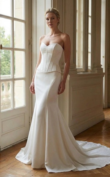 Corset Wedding Dress Mermaid Strapless Satin Bridal Gown with Lace Up Back