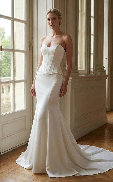Corset Wedding Dress Mermaid Strapless Satin Bridal Gown with Lace Up Back