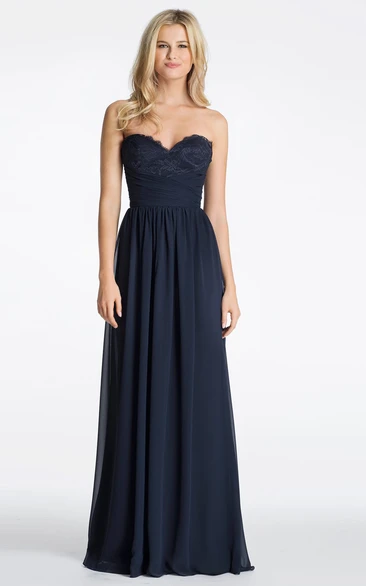 A-Line Sweetheart Pleated Long Sleeveless Chiffon Bridesmaid Dress With Backless Style