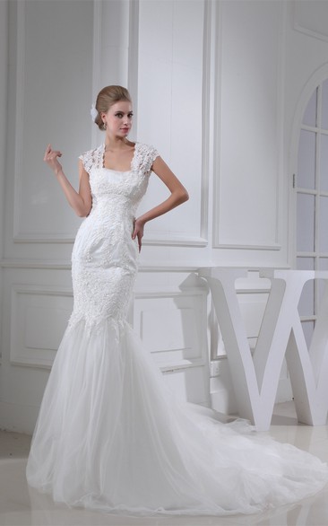 Queen-Anne Tulle Mermaid Court Train and Dress With Appliques