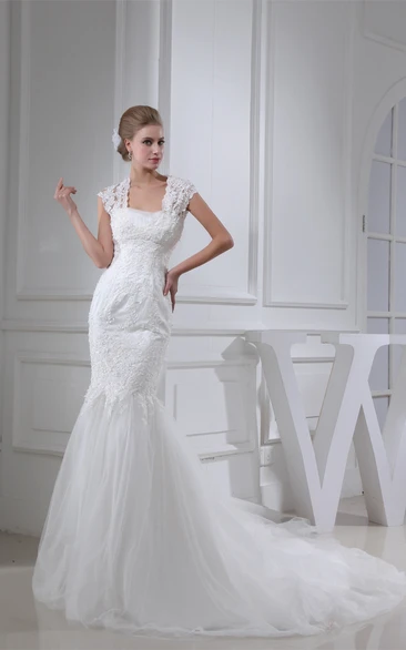Queen-Anne Tulle Mermaid Court Train and Dress With Appliques