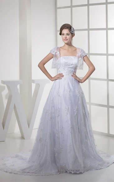 Sleeveless A-Line Tulle Bolero and Gown With Appliques