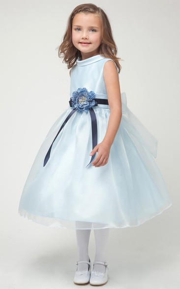 Tea-Length Floral Floral Organza&Satin Flower Girl Dress