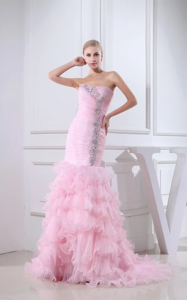 Sweetheart Organza Criss-Cross Beading and Dress With Tiers