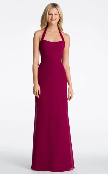 Halter Sleeveless Chiffon Bridesmaid Dress With Straps