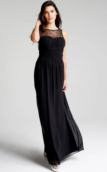 Ruched Bateau Neck Sleeveless Chiffon Bridesmaid Dress With Beading And Straps
